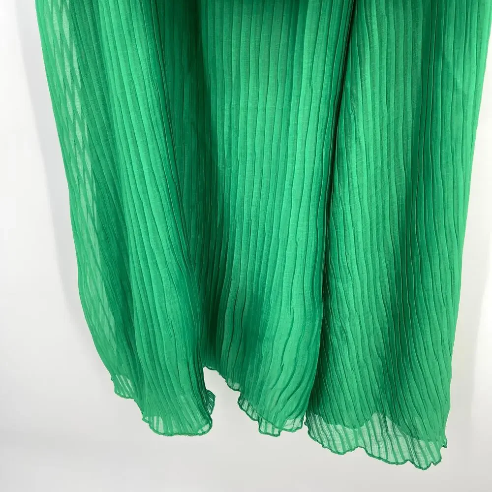 Line & Dot | NWT Cari Halter Maxi Dress in Kelly Green Tiered Pleated Halter XS - Picture 7 of 14